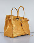 HMS Birkin 35cm 6089 New Golden Crocodile Vein Handbags Gold