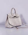 HMS Birkin 30cm Crocodile Leather Bag With Strap Himalaya Gold