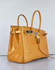 HMS Birkin 35cm 6089 New Golden Crocodile Vein Handbags Silver