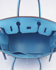 HMS Birkin 30cm Togo Leather Handbags Light Blue Silver