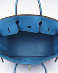 HMS Birkin 35cm Togo Leather Handbags 6099 Blue Golden