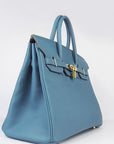 HMS Birkin 35cm Cattle Skin Vein Handbags Blue Golden