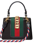 (WMNS) GCCI Sylvie Gold Buckle Stripe Webbing Mini Black Handbag 470270-9AAQG-8720