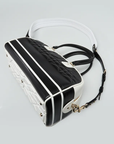 CHRISTIAN D1OR Black/White Quilted Leather Mini Vibe Bowling Bag