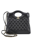 31 Gold Hardware Small Shiny Lambskin Shoulder Bag Black CH