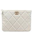 19 Medium Lambskin Clutch Bag White CH