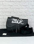 Christian D1OR X PETER DOIG Grained Calfskin Saddle Bag Black