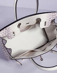 HMS Birkin 30cm Crocodile Leather Bag With Strap Grey White Gold