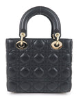 Christian D1OR Cannage Lady D1OR Leather 2way Hand Bag Black