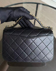 *Full Set, Receipt* CH Small 23CM Chain Infinity Top Handle Quilted Calfskin Black Golden Hardware Series 28 Shoulder Bag