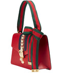 (WMNS) GCCI Sylvie Gold buckle Stripe Webbing Bow Wide Version Leather handbag Small Red 421882-CVLEG-8604