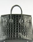 HMS Birkin 35cm Crocodile Big Veins Handbags Black Silver