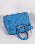 HMS Birkin 30cm Crocodile Leather Bag With Strap Blue Gold
