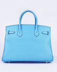 HMS Birkin 30cm Togo Leather Handbags Light Blue Golden