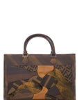 FNDI Brown Zucca Canvas & Leather Patchwork Tote NWT