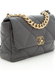 2020 CH 19 Grey Lambskin Quilted Flap Handbag