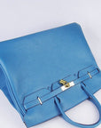 HMS Birkin 35cm Togo Leather Handbags 6099 Blue Golden