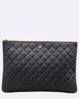 A82552 Black Classic Lambskin Silver Logo Large Clutch CH