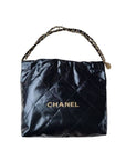 22 Small Shiny Calfskin Bucket Bag Black CH