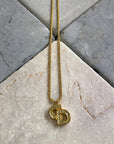 Christian D1OR CD Logo Rhinestone Necklace Gold Vintage hk42f6