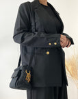 Christian D1OR Cannage Logo Motif Charm Nylon Shoulder bag Black Vintage e7e3wt