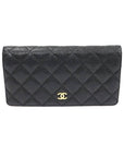 A31509 Black caviar gold classic long flap wallet 16th CH