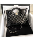 31 Gold Hardware Small Shiny Lambskin Shoulder Bag Black CH
