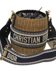 CHRISTIAN D1OR Christian Basket Bag Trotter Canvas Shoulder Bag Rattan Blue Auth 51270a
