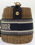 CHRISTIAN D1OR Basket Bag Trotter Canvas Shoulder Bag Rattan Blue Auth 51270A