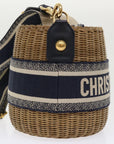 CHRISTIAN D1OR Christian Basket Bag Trotter Canvas Shoulder Bag Rattan Blue Auth 51270a