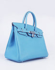 HMS Birkin 30cm Togo Leather Handbags Light Blue Silver