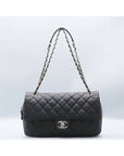 A67742 Black EASY CAVIAR Flap Silver COCO Logo Large Zip up Chain Shoulder Bag CH