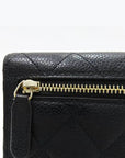 A82288 Black caviar skin gold COCO logo quilted classic small flap bi fold wallet CH