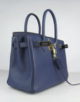 HMS Birkin 30cm Togo Leather Handbags Dark Blue Golden