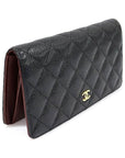 A31509 Black caviar gold classic long flap wallet 16th CH