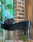 PRD Black Leather and Canvas Sandals Wedges SZ37(7US)