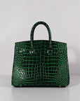 HMS Birkin 30cm Crocodile Leather Bag With Strap Green Gold