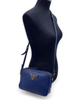 PRD Blue Vitello Phenix Leather Crossbody Messenger Camera Bag