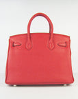 HMS Birkin 30cm Togo Leather Handbags Red Silver