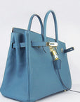 HMS Birkin 35cm Cattle Skin Vein Handbags Blue Golden