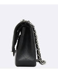 A01112 Black Caviar Skin Classic Medium Silver Chain Flap Shoulder Bag CH