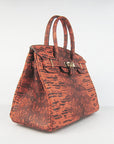 HMS Birkin 30cm Lizard Pattern Handbag 6088 Orange/Golden