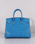 HMS Birkin 30cm Crocodile Leather Bag With Strap Blue Gold
