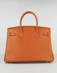 HMS Birkin 30cm Togo Leather Handbags Orange Silver