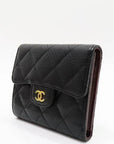 A82288 Black caviar skin gold COCO logo quilted classic small flap bi fold wallet CH
