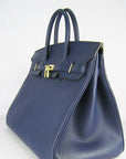 HMS Birkin 35cm Togo Leather Handbags 6099 Dark Blue Golden