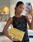 *HOT* CH Iridescent Mustard Yellow Medium Double Flap Bag in Lambskin Leather with Champagne Gold Hardware