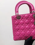 Cannage Lambskin Lady D1OR Medium Bag in Magenta Pink
