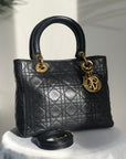 Christian D1OR Cannage LadyD1OR Leather Two-way Handbag Shoulder bag Black Vintage khzzs3