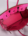 HMS Birkin 35cm Crocodile Leather Handbag Rose Gold